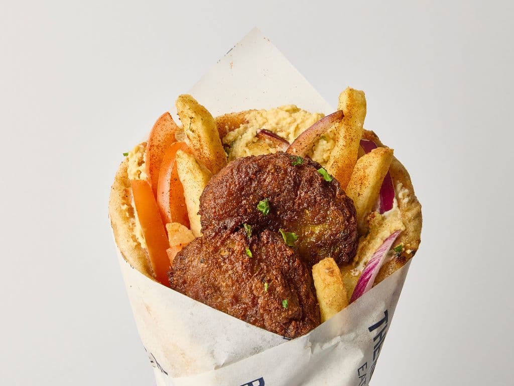 Courgette Fritters Souvlaki with Houmous 