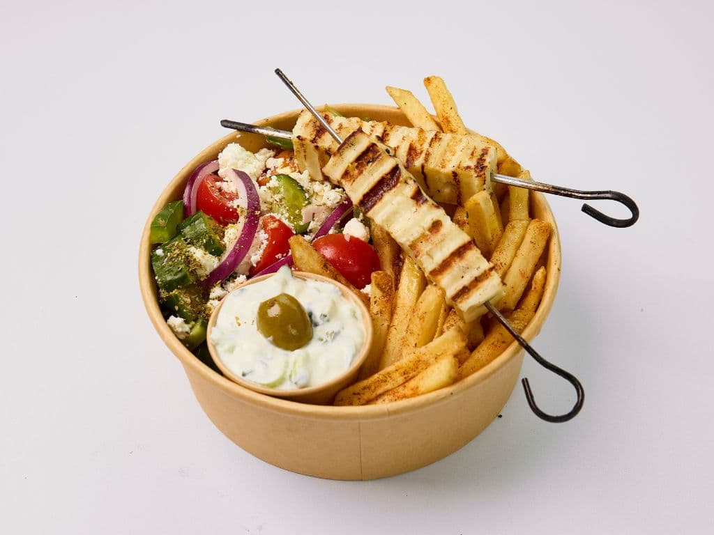 Halloumi Souvlaki Chip Bowl