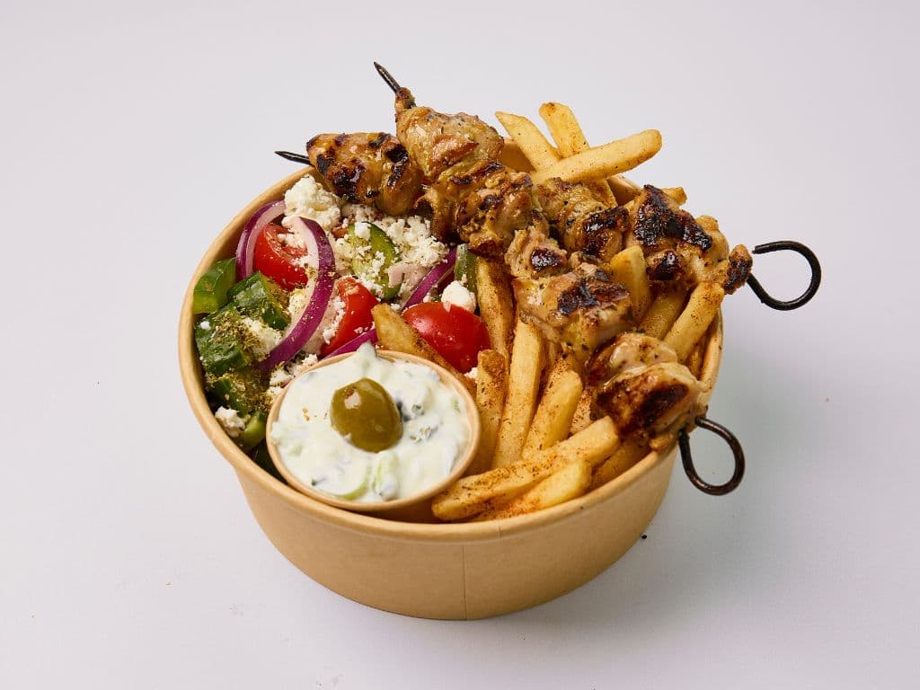 Chicken Souvlaki Chip Bowl
