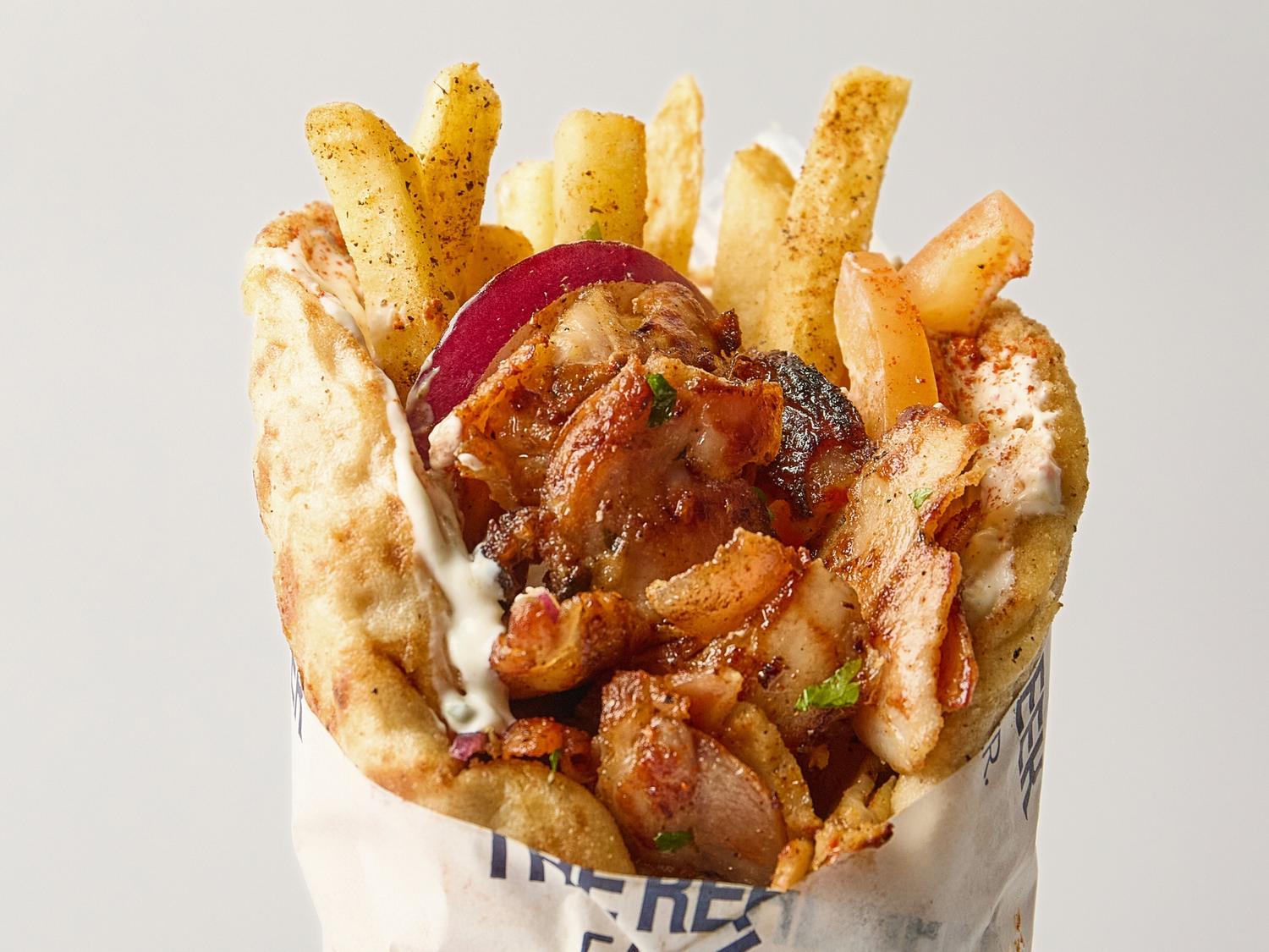 Chicken Gyros Souvlaki Wrap with Greek Mustard 