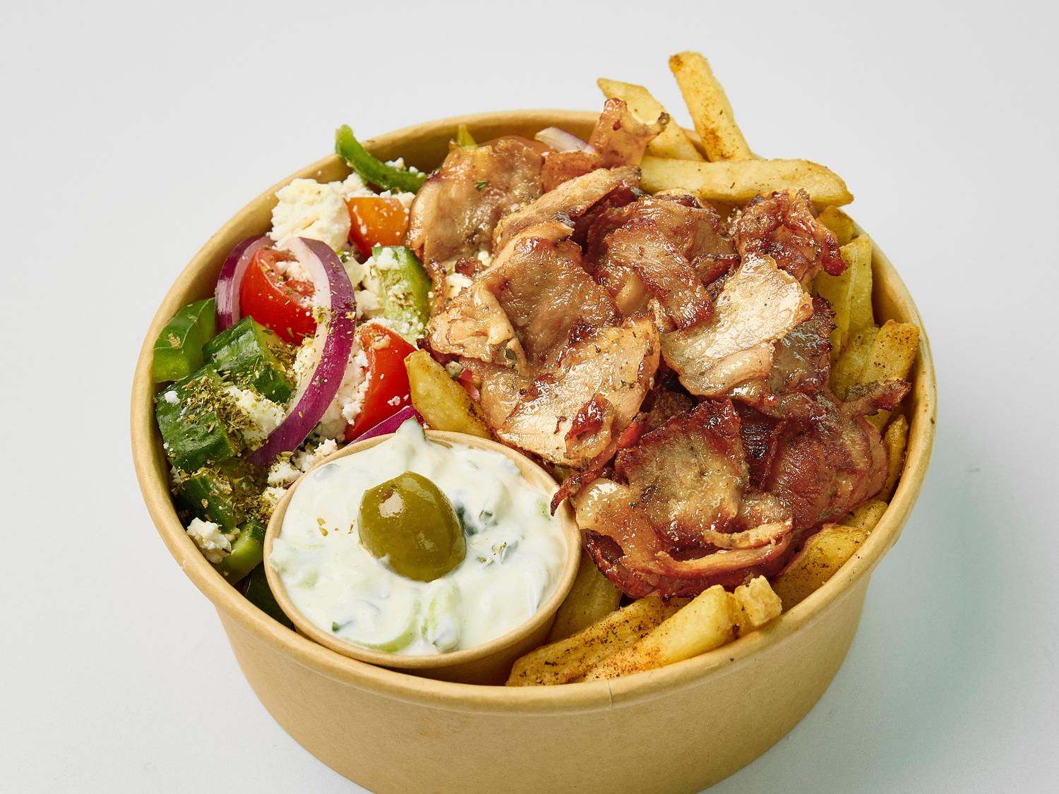 Chicken Gyros Souvlaki Chip Bowl