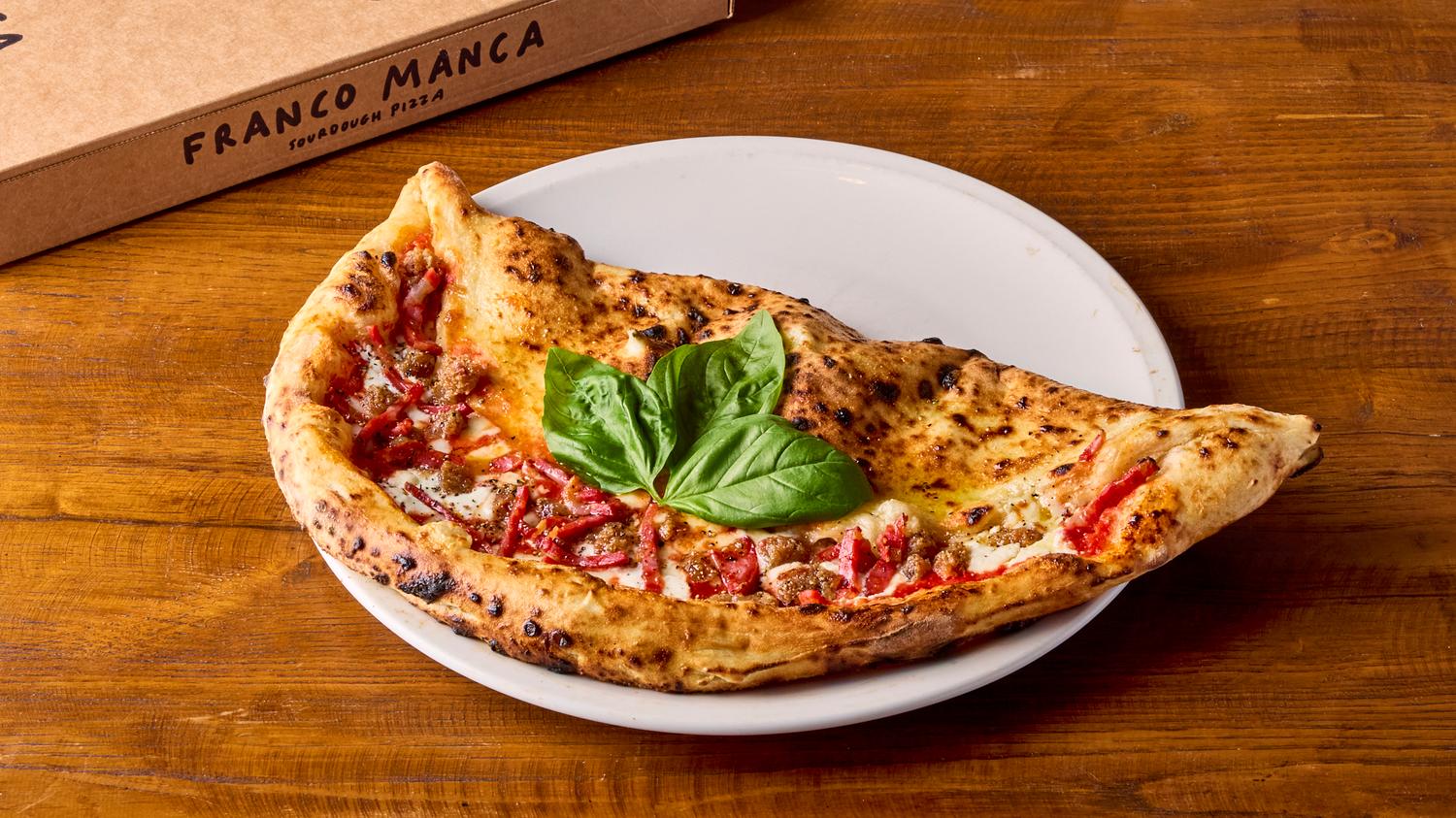 The No.8 - Salami and slow-cooked pork Mezzaluna