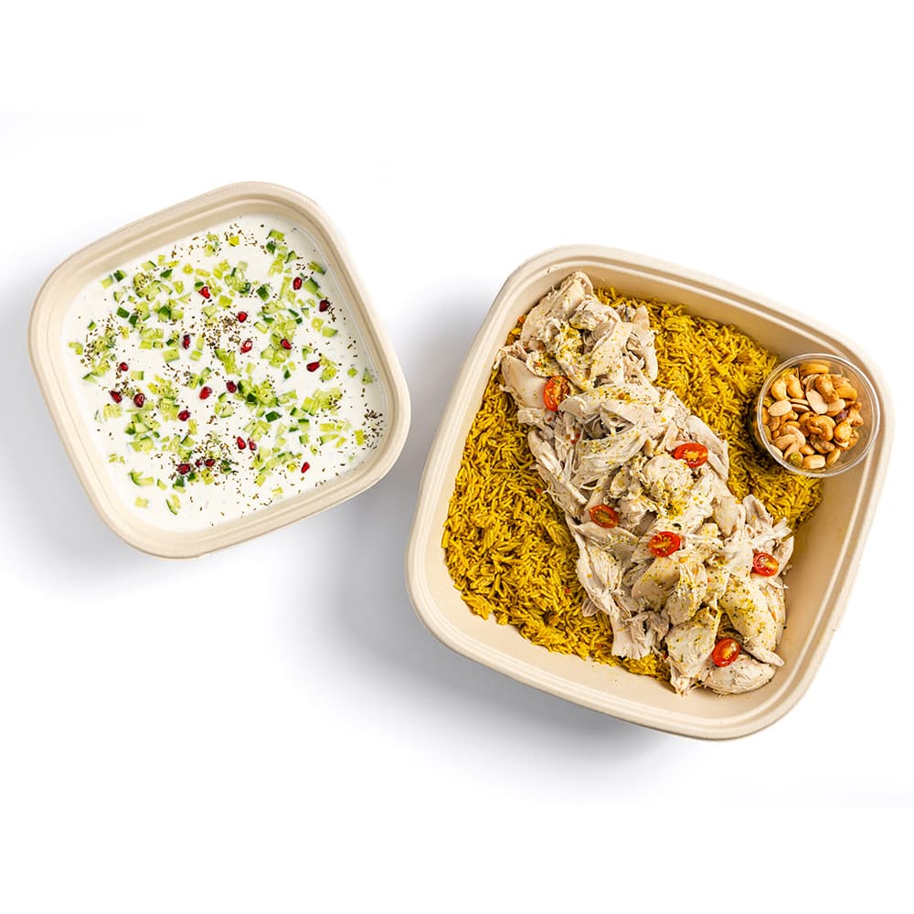 Turmeric Rice With Chicken and Cucumber Yoghurt