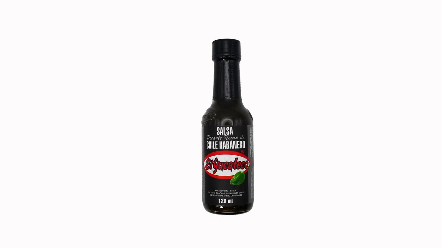 Bottle of El Yucateco Black Label Habanero Sauce