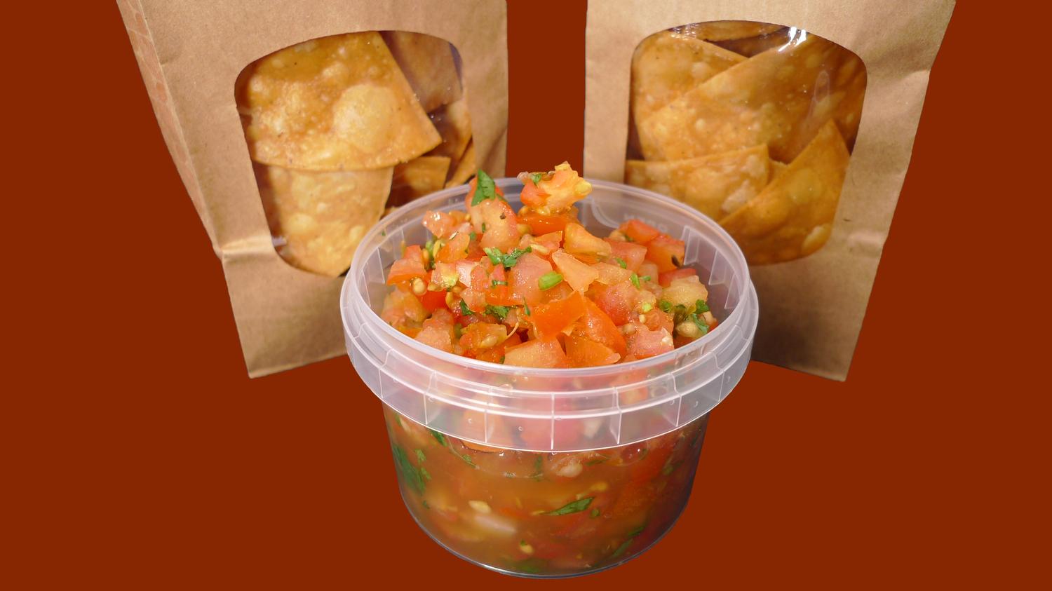 2 Bags of Tortilla Chips & Large Pot of Salsa