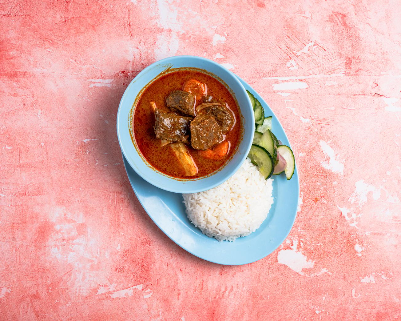 Beef Curry Stew - with rice and salad
