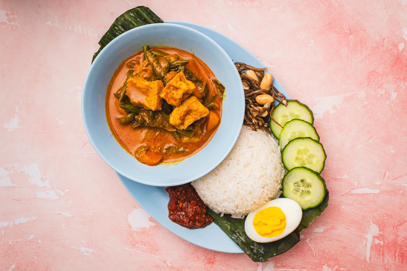 Nasi Lemak with Tofu and Mixed Vegetable Curry