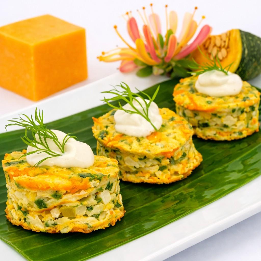 Pumpkin & Cheese Fritters with Crème Fraiche, Dill