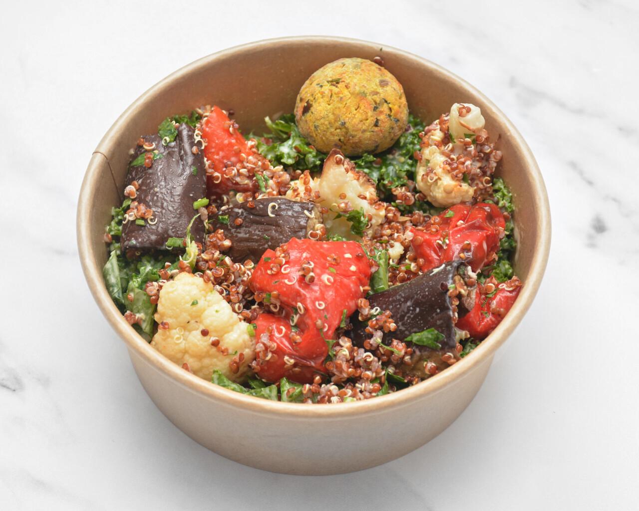 Roasted Veggie Tahini Kale Crunch