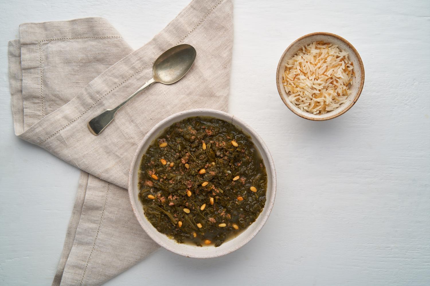 Sbenikh w rizz - Lemony Spinach Stew