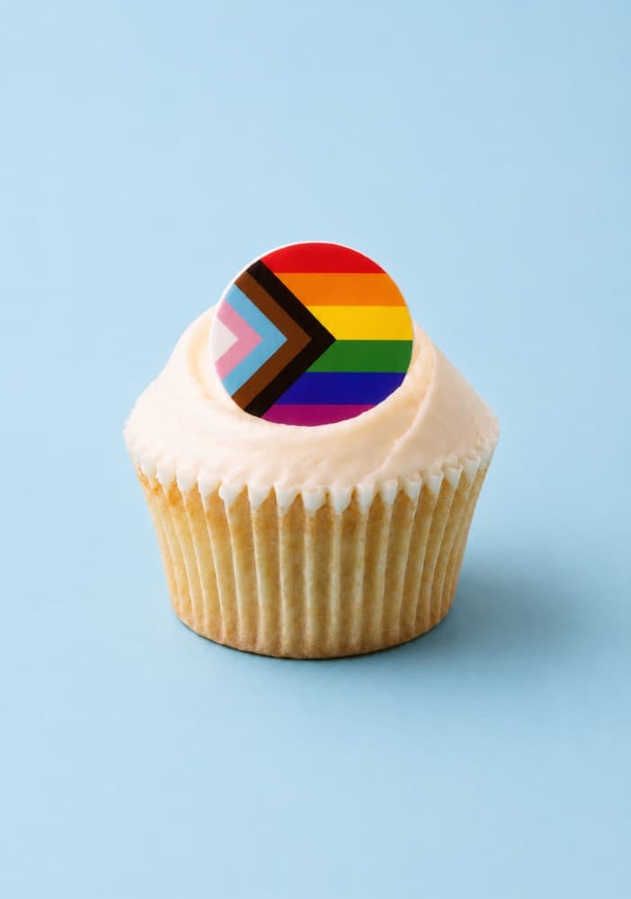 Vanilla Cupcakes with LGBTQ + Pride Flag Topper