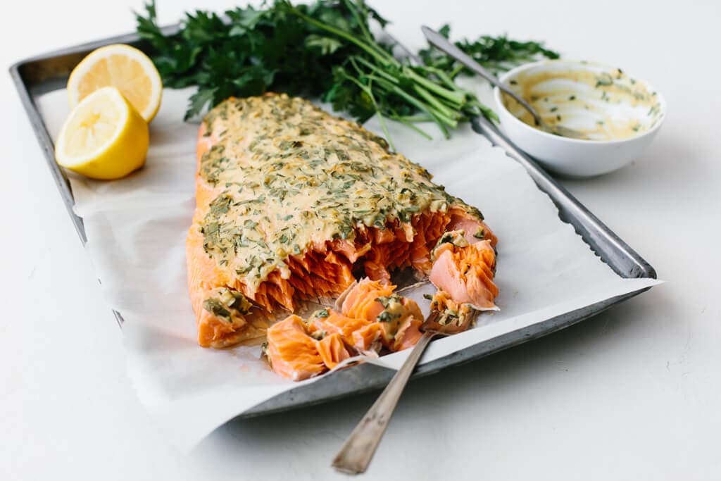 Whole Salmon with roasted potato wedges