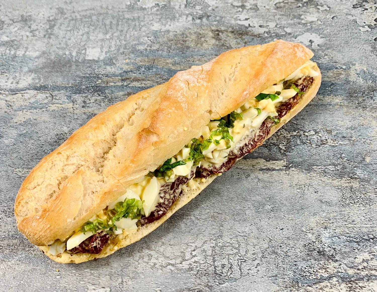 Large baguette with Egg & Sundried tomatoes