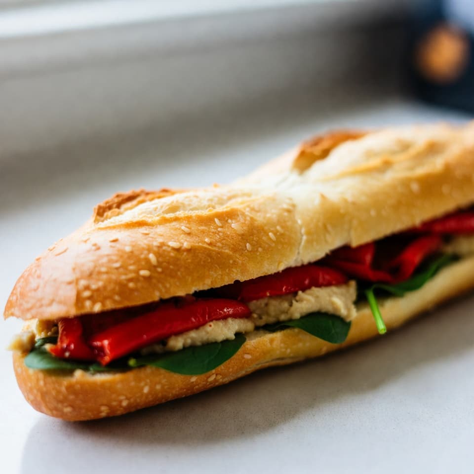 Vegan roasted pepper and hummus large baguette