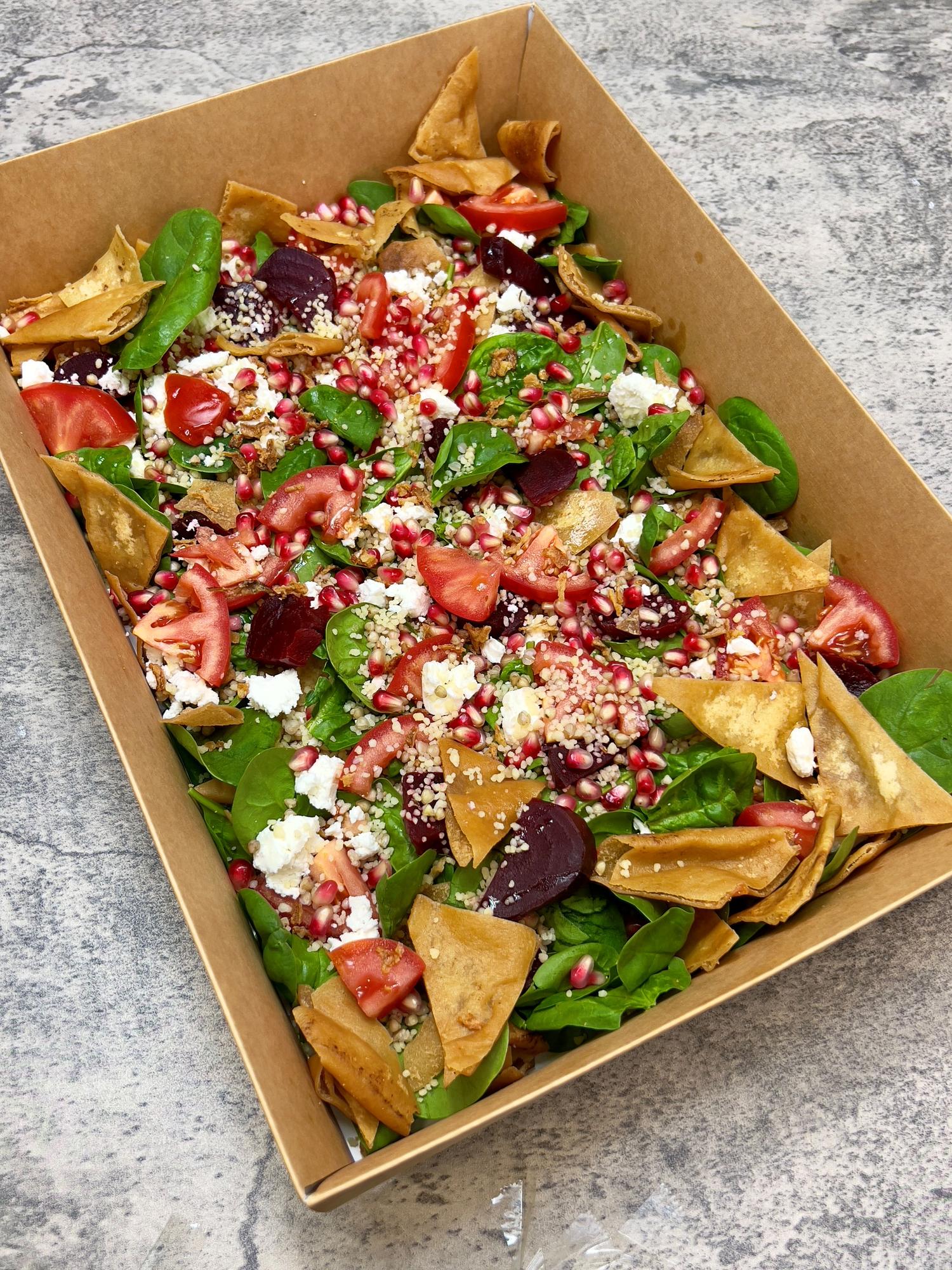 Sharing feta and beetroot salad