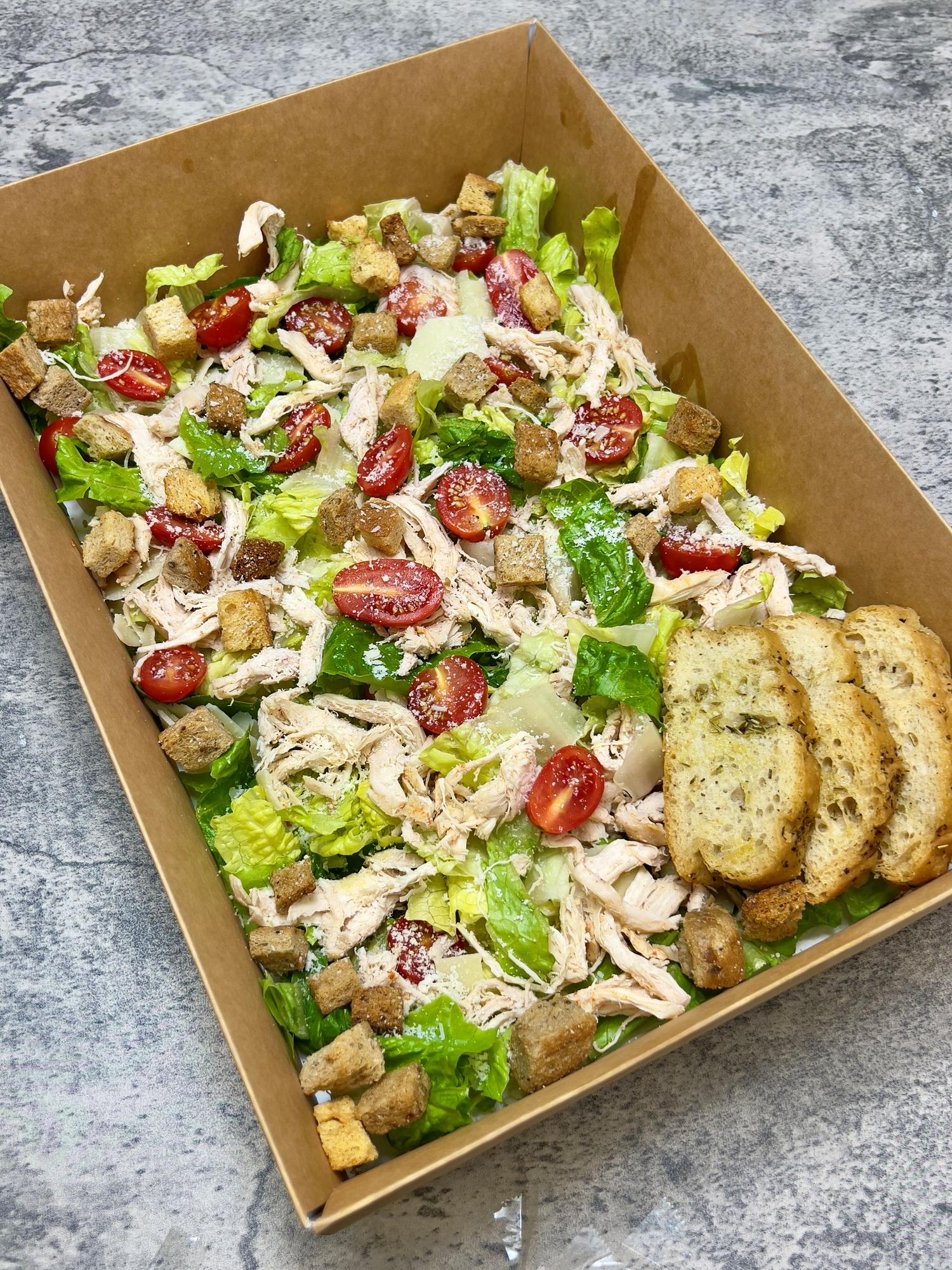 Sharing chicken Caesar salad