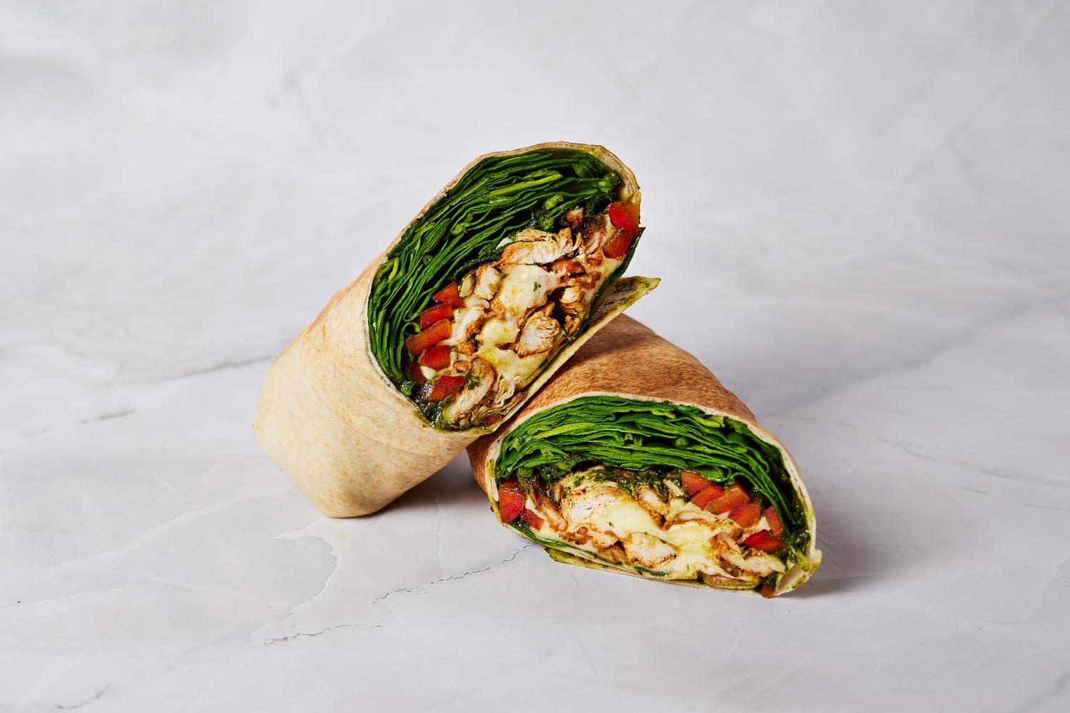 Spiced Chicken and Pesto Flatbread Wrap
