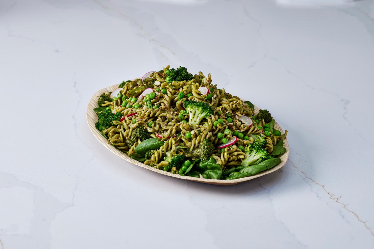 Pesto Pasta Salad Platter with Seasonal Greens
