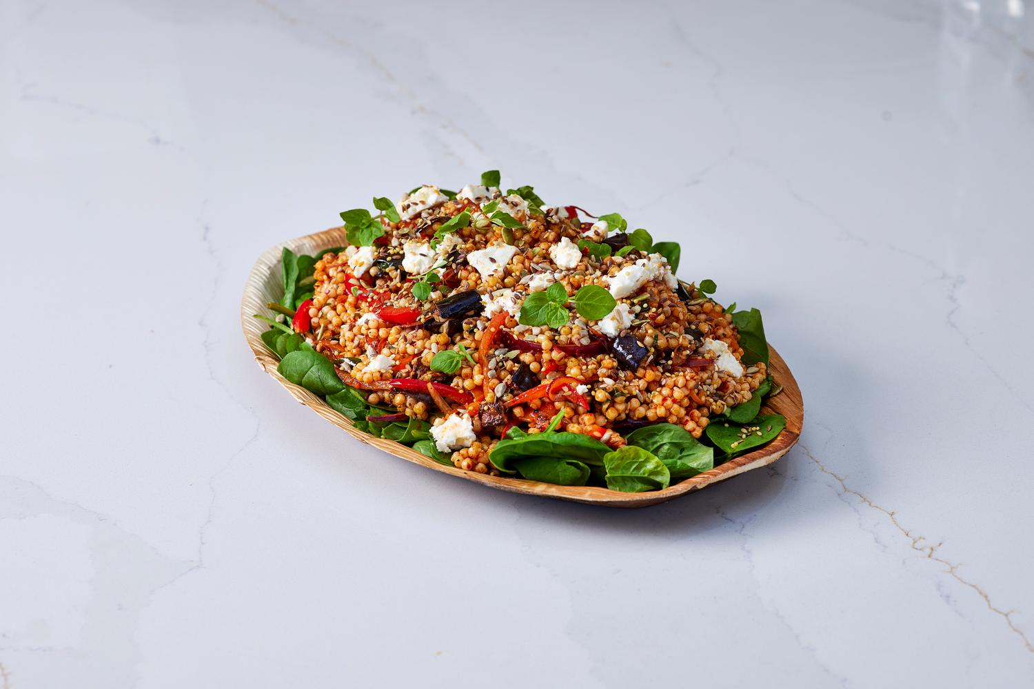 Harissa Roasted Aubergine & Red Pepper Salad