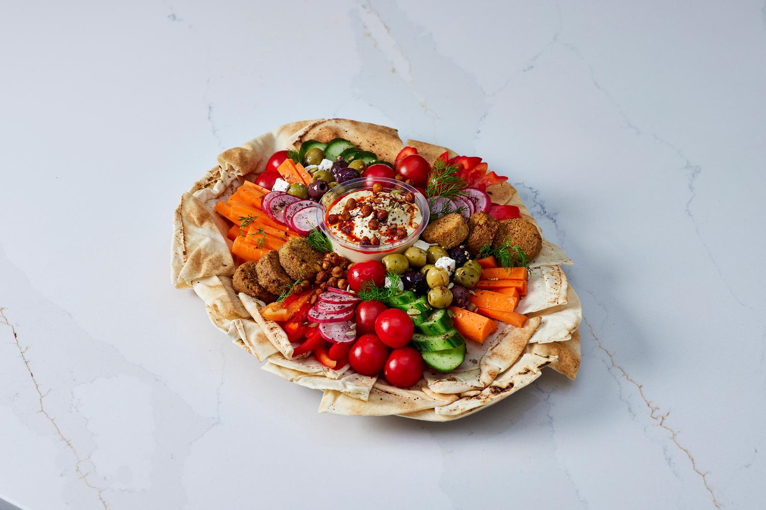 Hummus, Tzatziki, Flatbread and Crudités