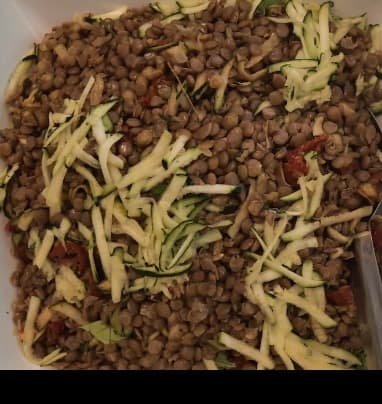 Large Lentil and Grated Zucchini Salad Bowl