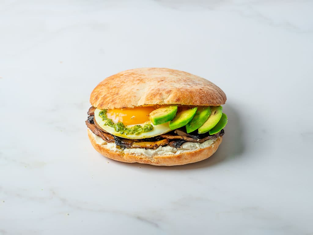 Pesto, Mushroom & Avo Egg Puccia 