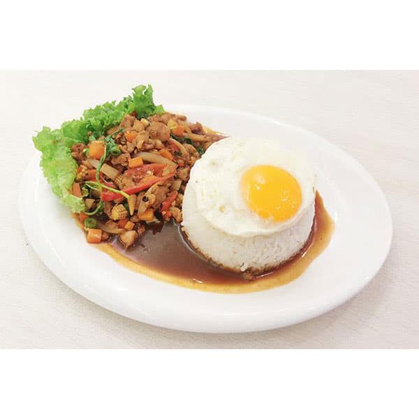 Basil Leaves Chicken with Steamed Rice & Fried Egg
