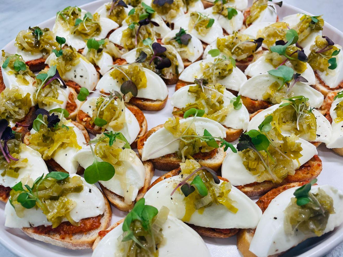Fior Di Latte Crostini with Leek Jam & Muhammara