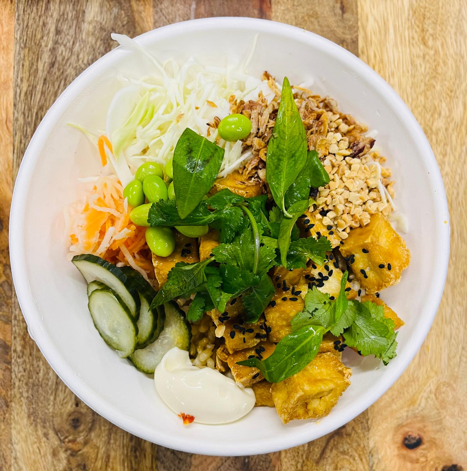 Crispy Lemongrass Tofu Brown Rice Bowl