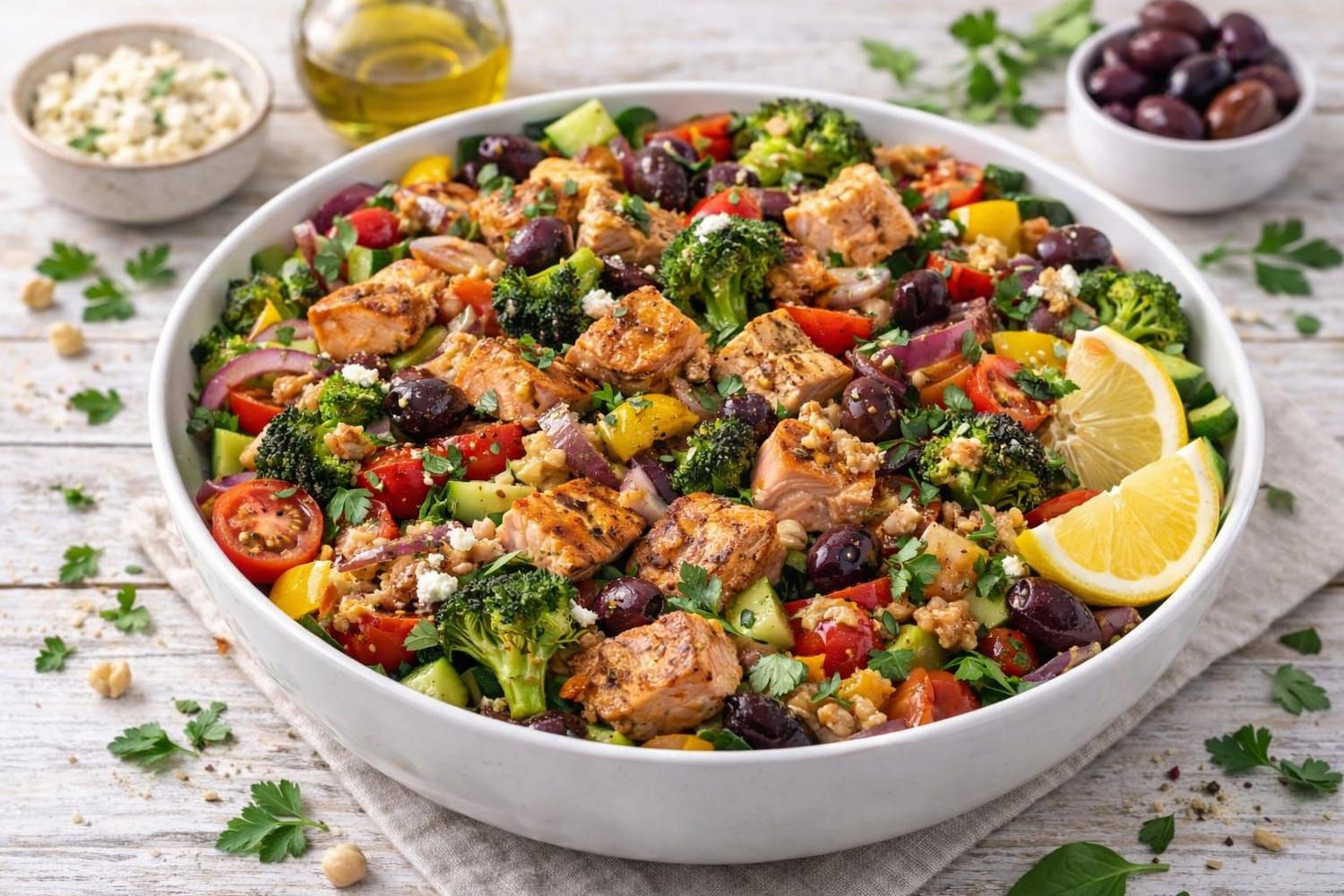 Baked Salmon & Seasonal Roast Veg Salad