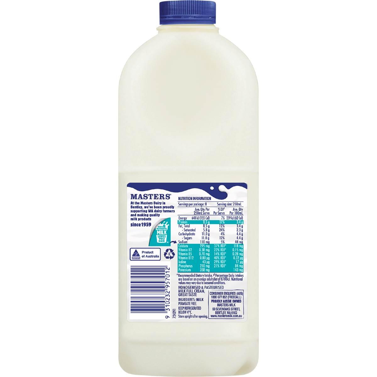 2146Masters Full Cream Milk, 2l 1 Pack