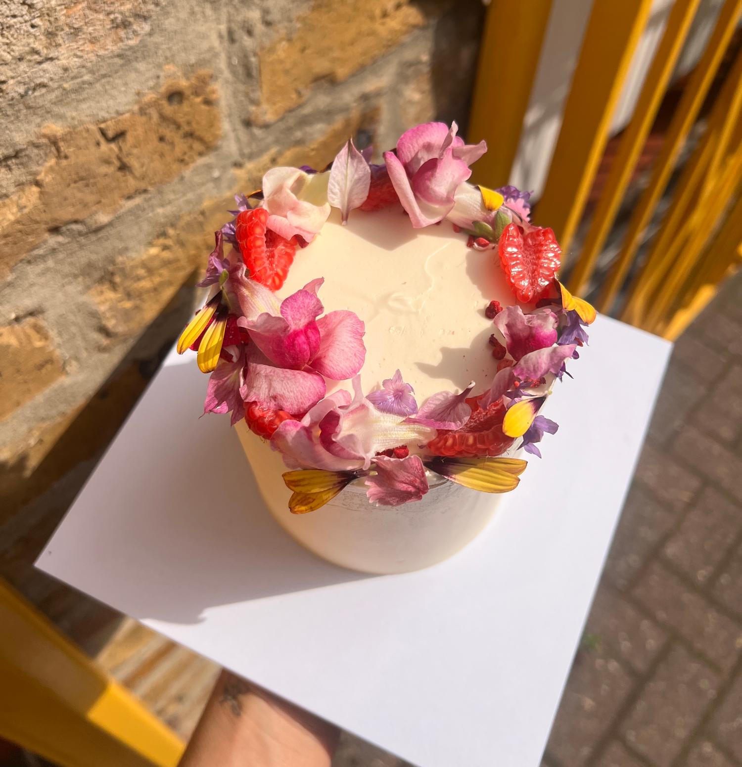Vegan Vanilla & Raspberry Celebration Cake 