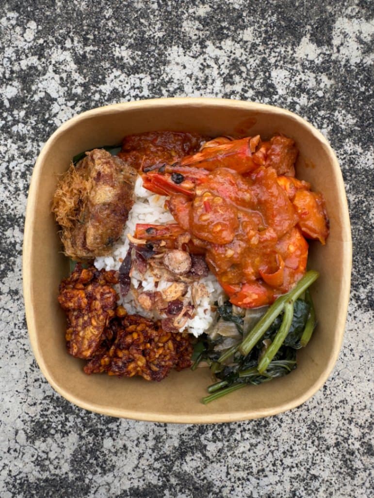 Nascam Garing with Kalimantan Sambal Prawns