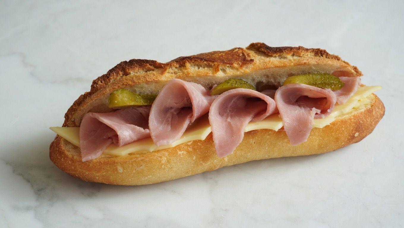 Ham and cheese baguette