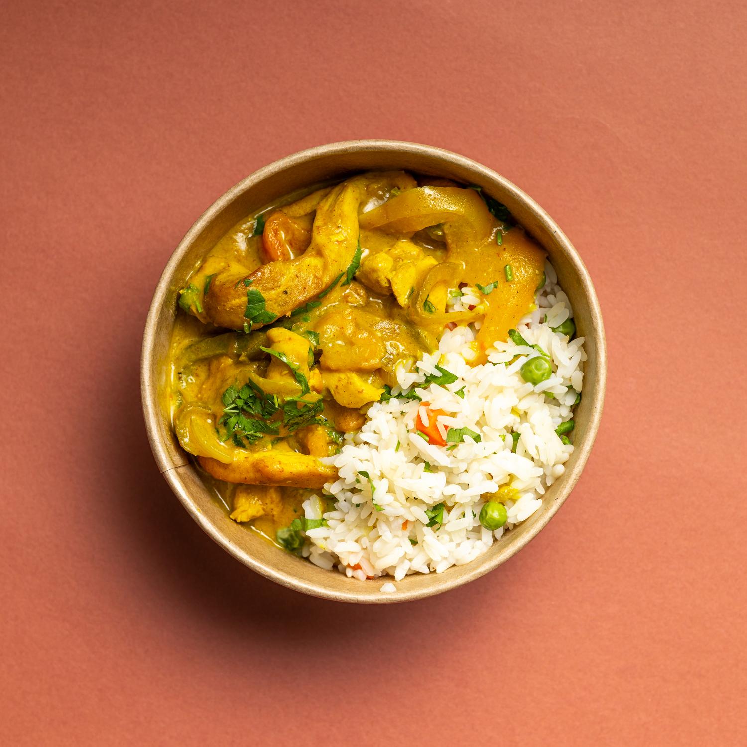 Chicken and vegetable curry with Steamed Rice