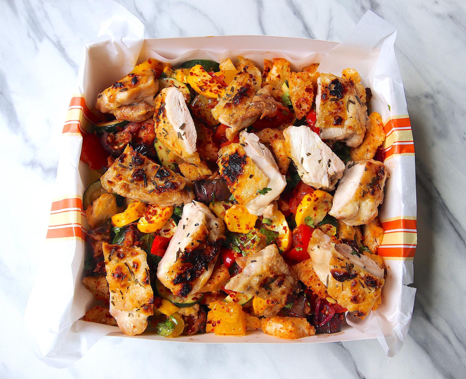 Roasted Vegetable Panzanella + Chicken 