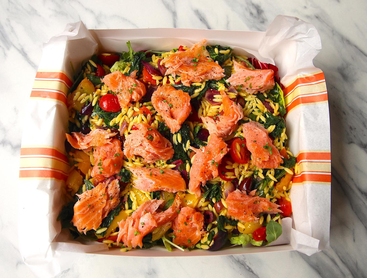Sunshine Orzo Salad with Salmon 