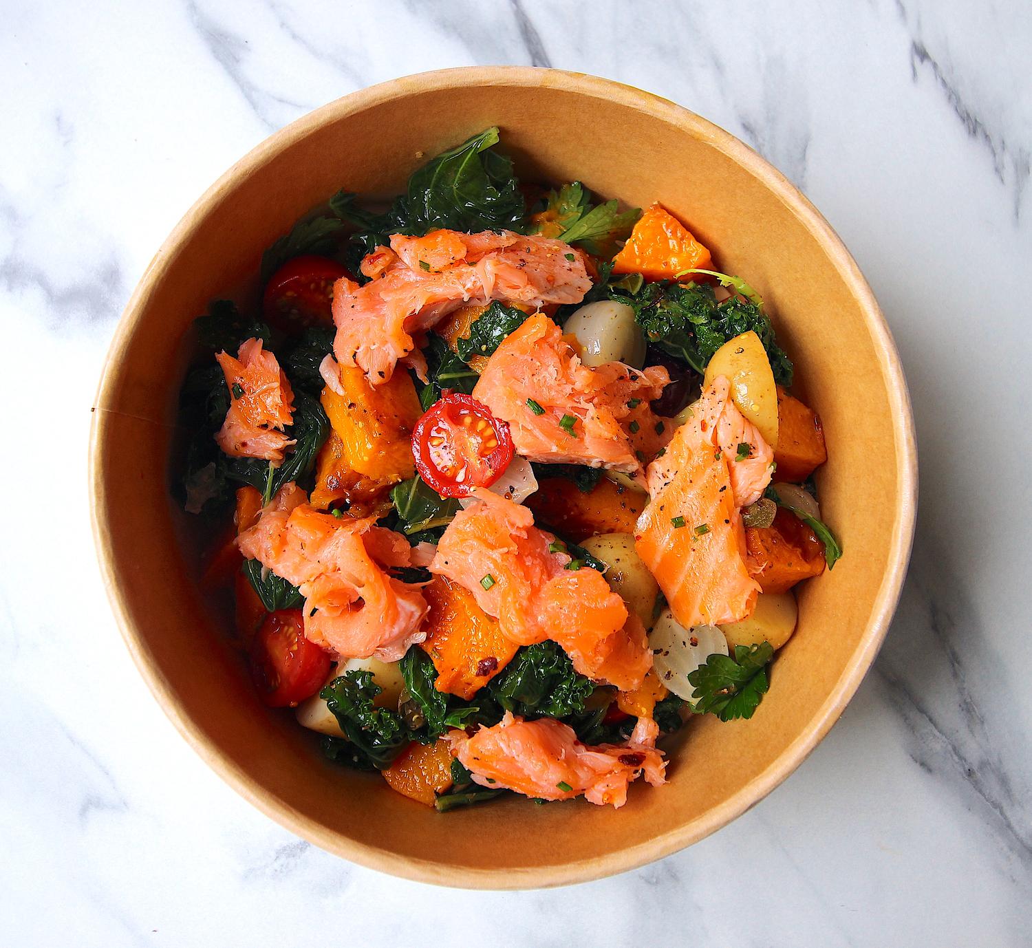 Super Squash & Kale Salad with Salmon