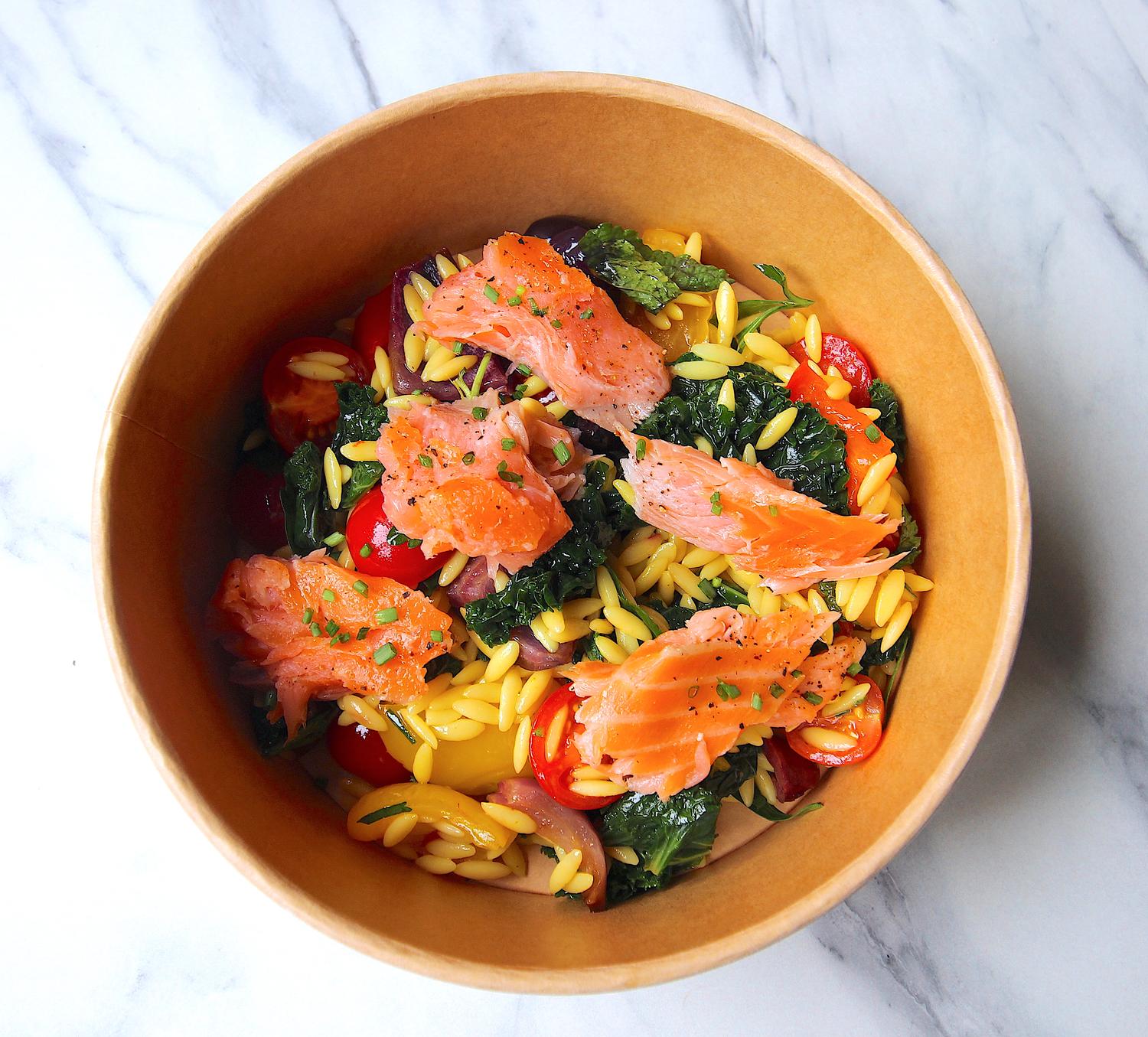 Sunshine Orzo Salad with Salmon