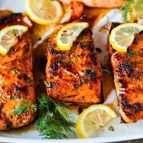 Elegant Salmon Honey-Butter Glaze Fresh Dill Sauce