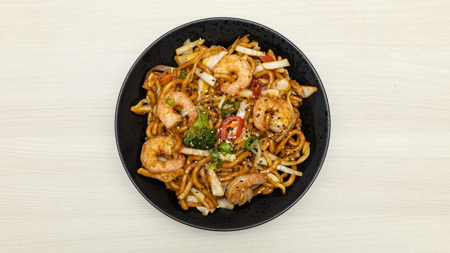 Prawn udon noodles