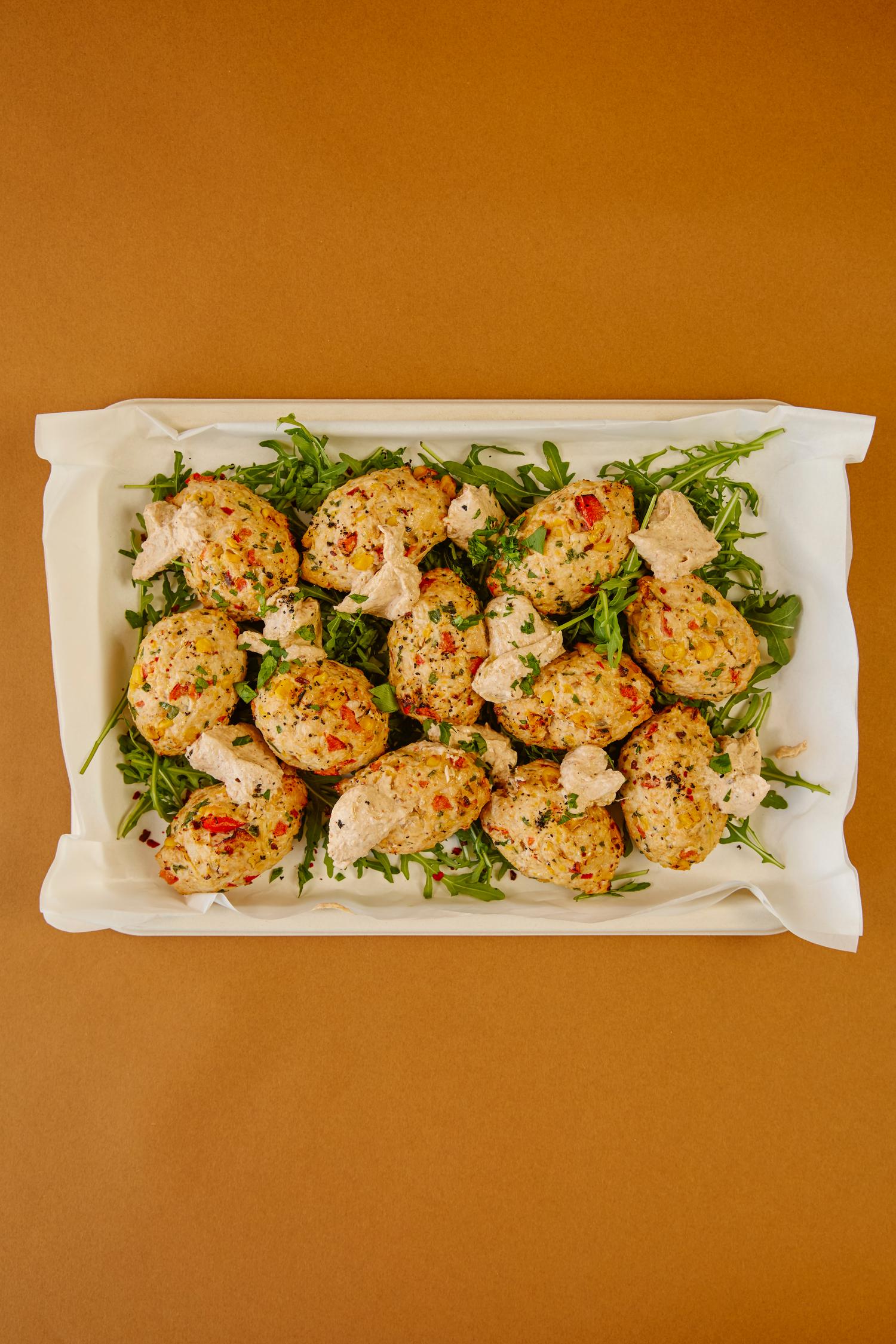 Turkey koftas, chilli & corn & paprika yoghurt