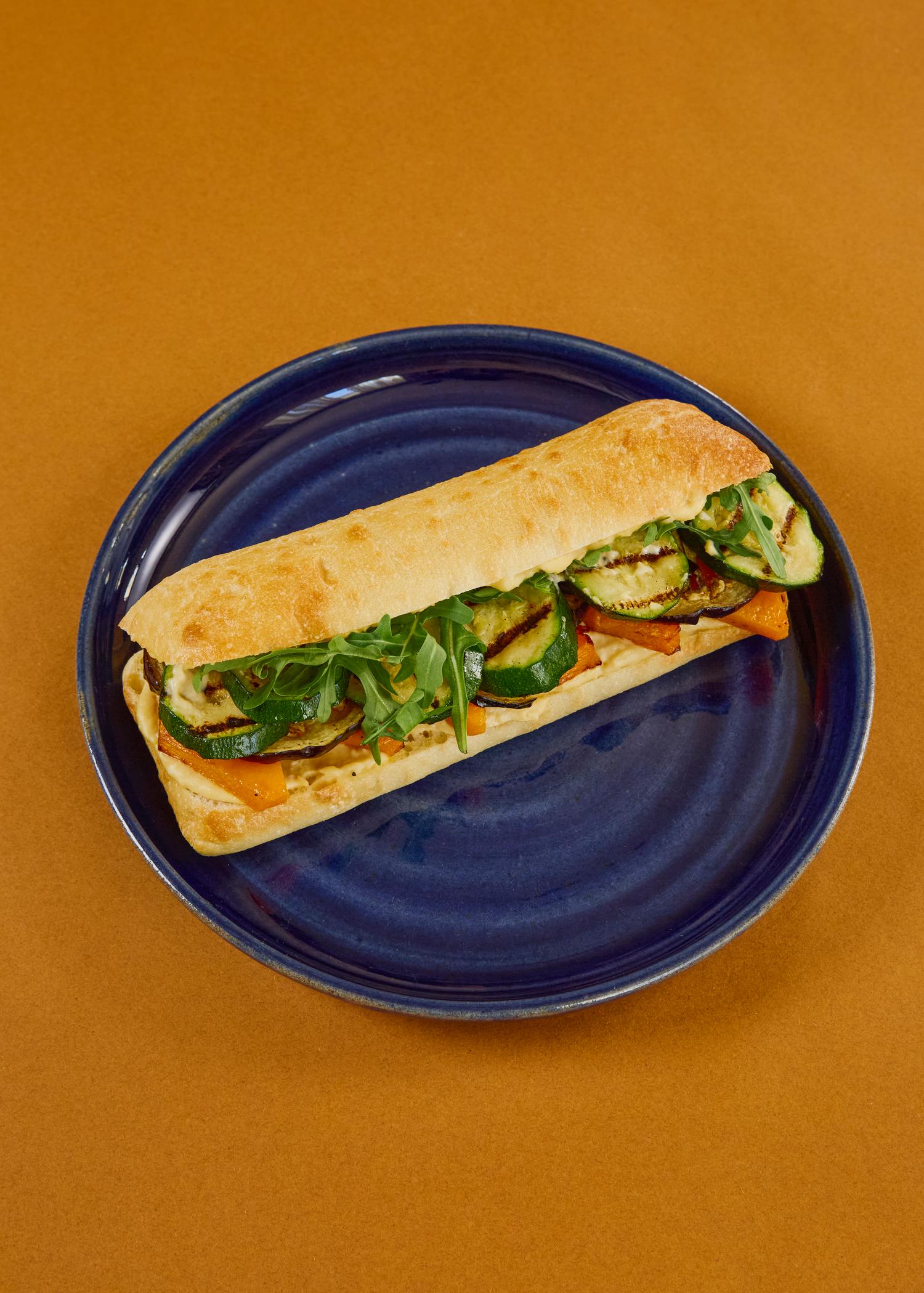 Hummus & roasted veg on ciabatta