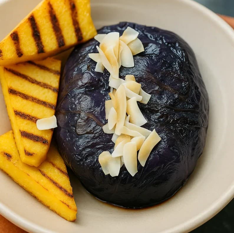 Red Cabbage Palusami Style with Grilled Polenta