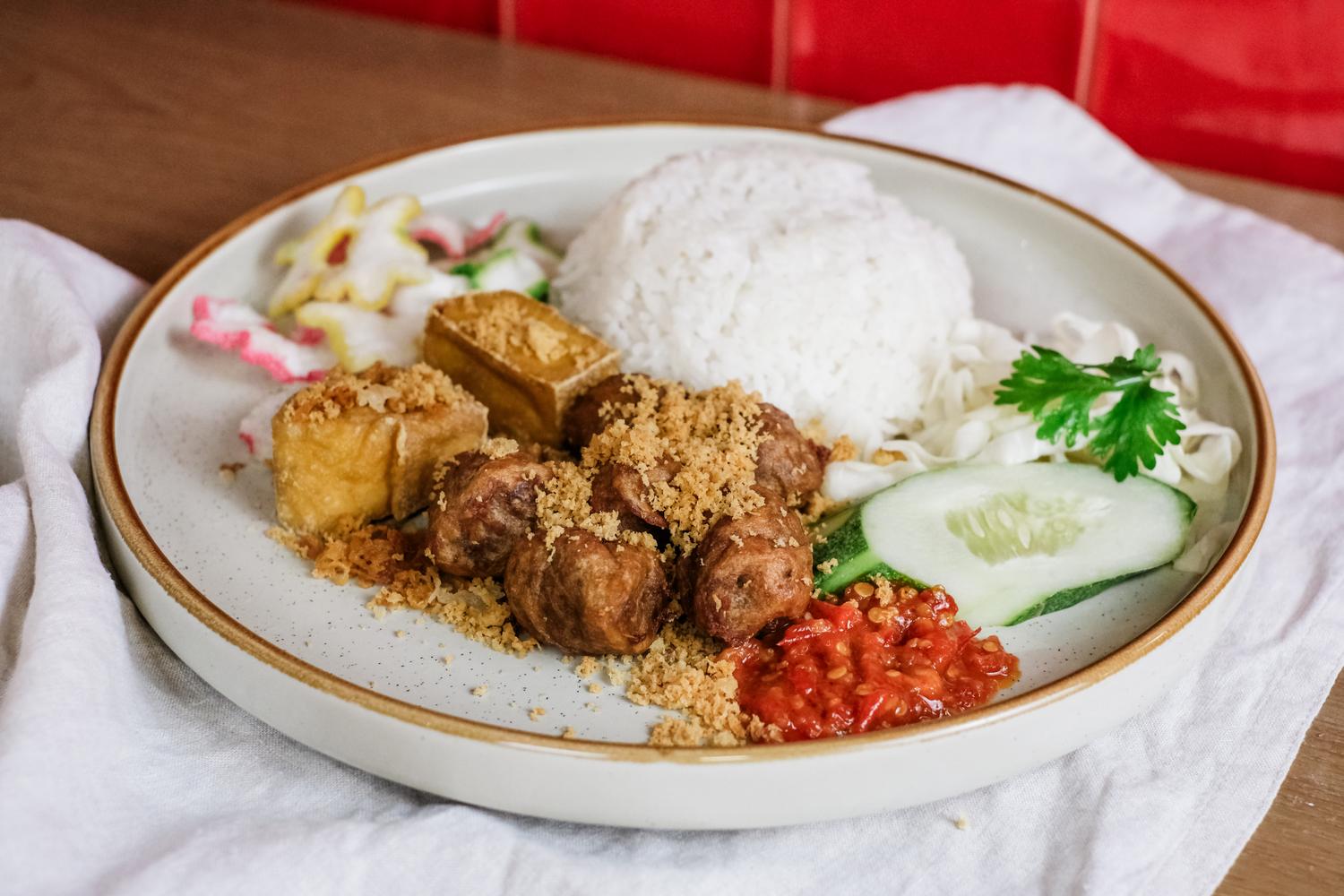 Bakso Penyet with Rice