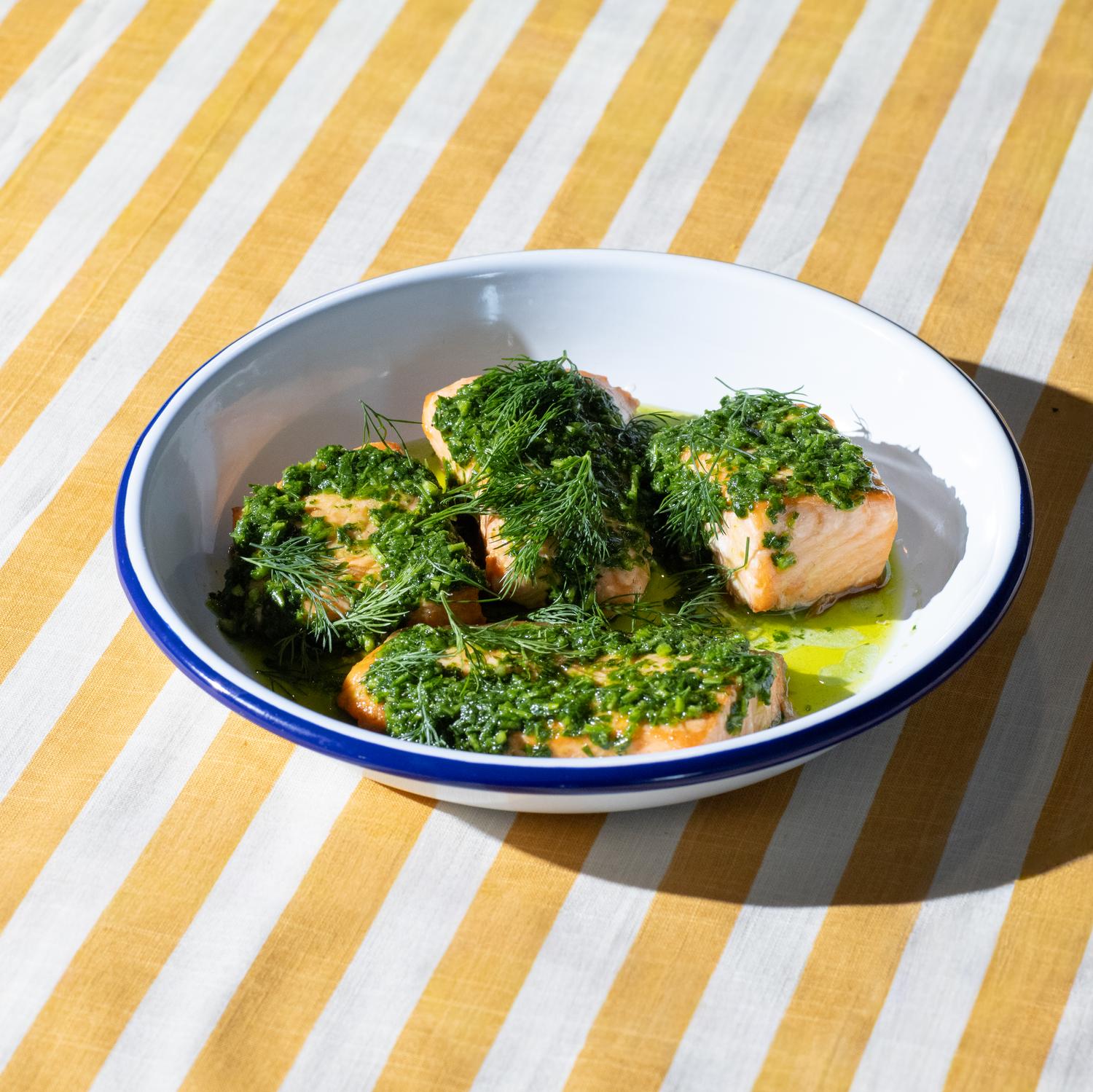 Marinated salmon, lime, basil