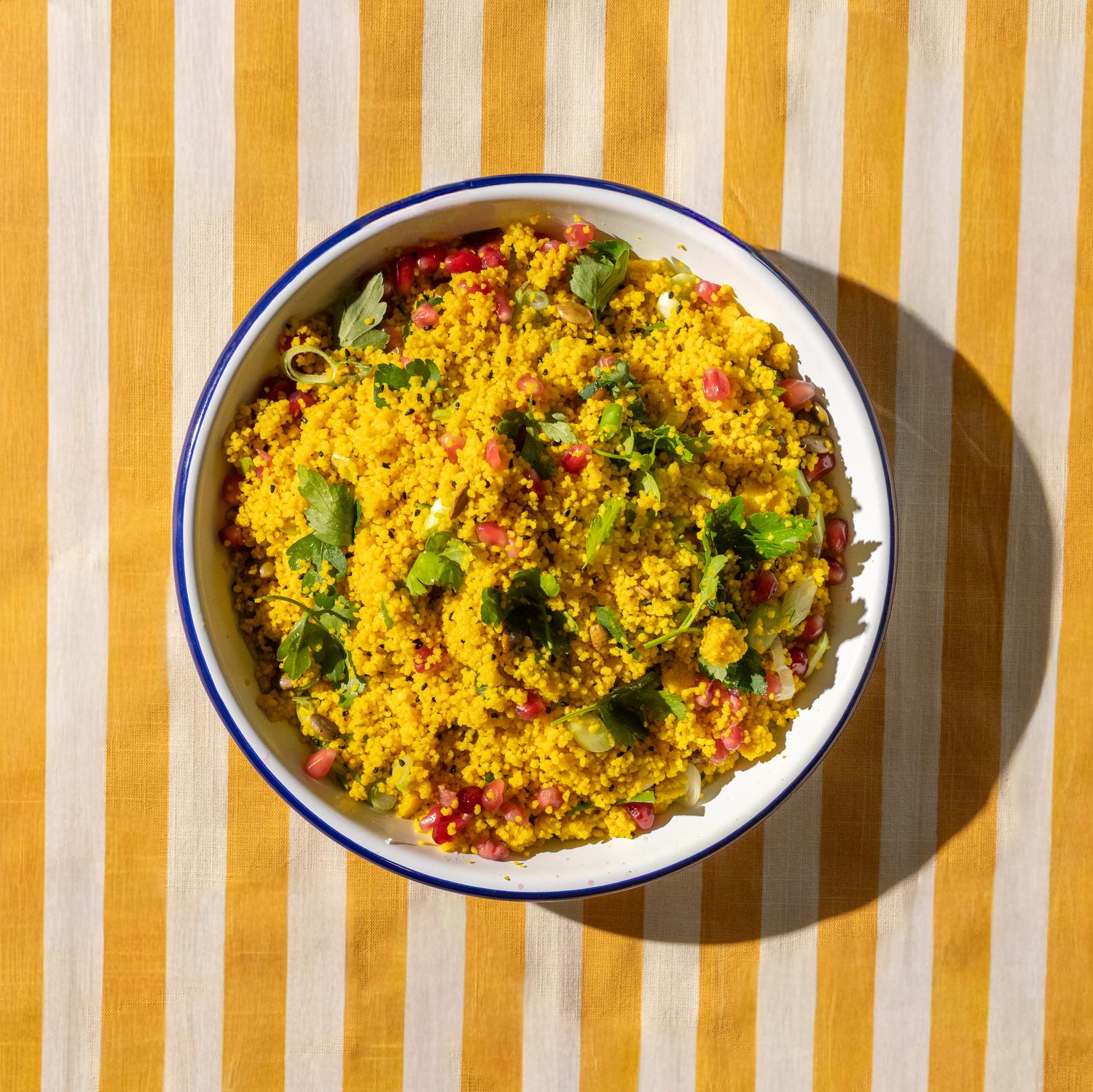 Couscous, fresh herbs & pomegrante 