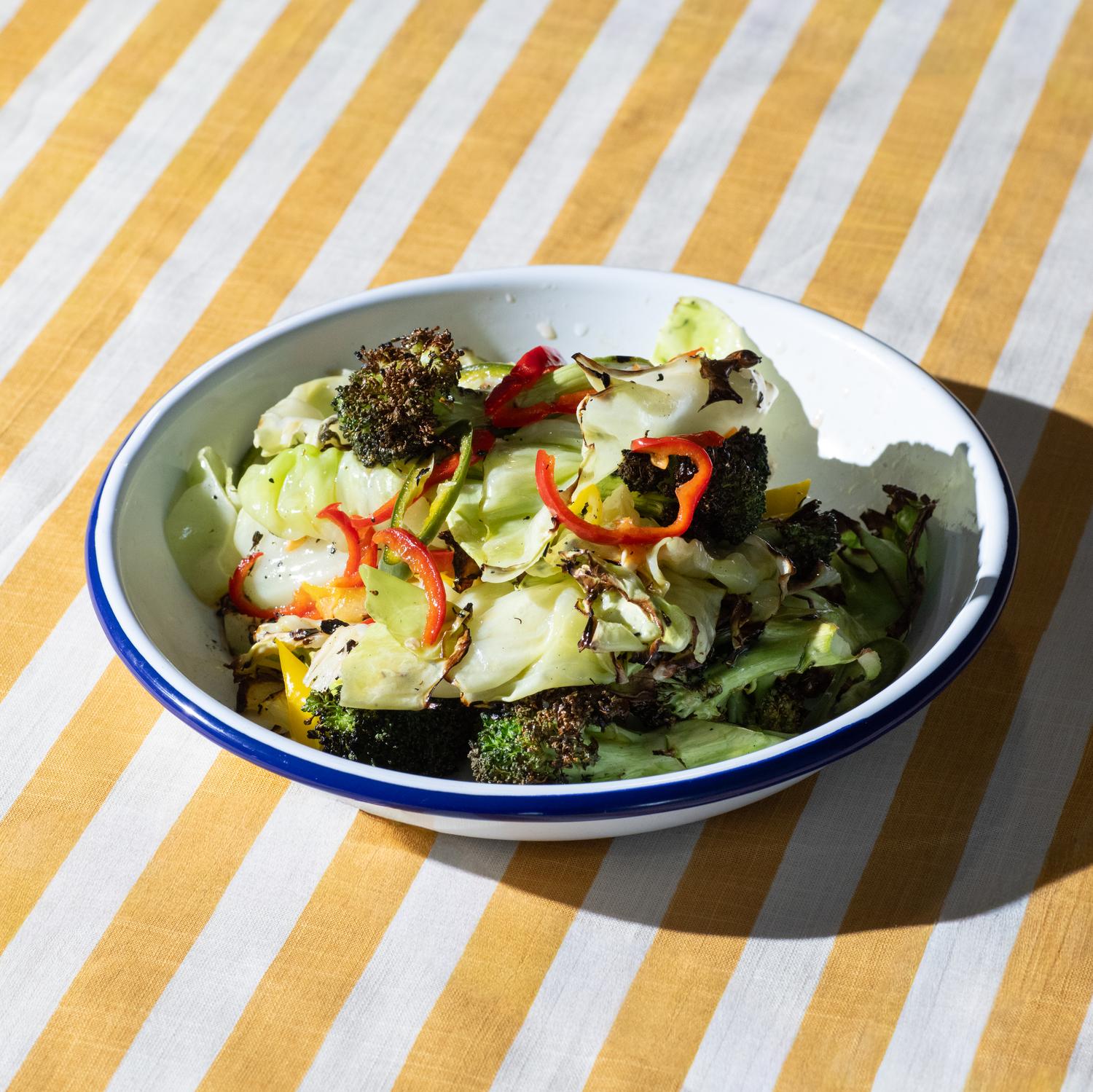 Grilled seasonal veg & pickled chilli