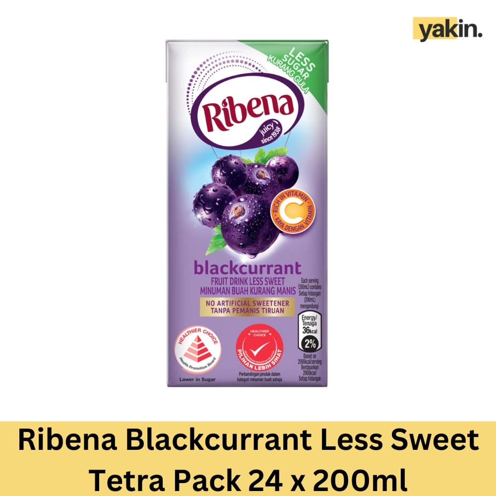 Ribena Blackcurrant Less Sweet Tetra Pack 24 x 200