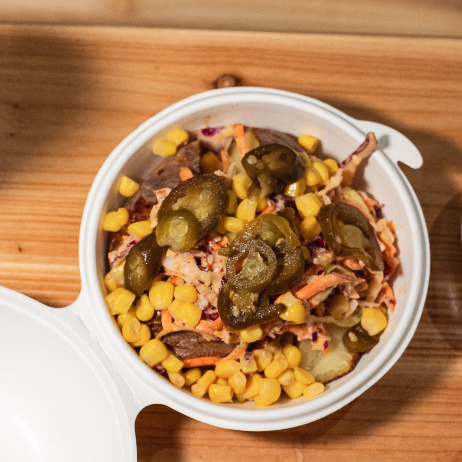 Baked Potato - vegan slaw, corn &  jalapeños